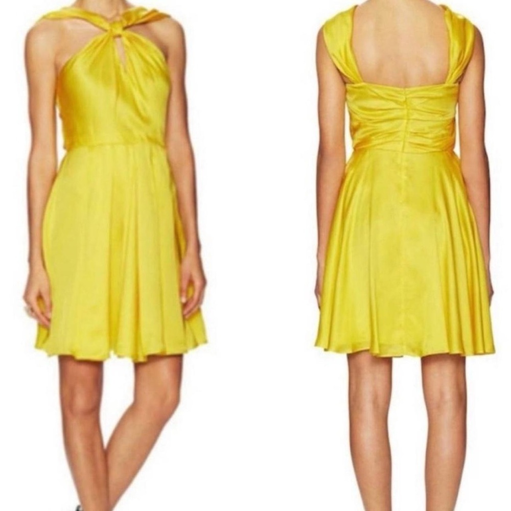 Halston silk yellow halter mini dress